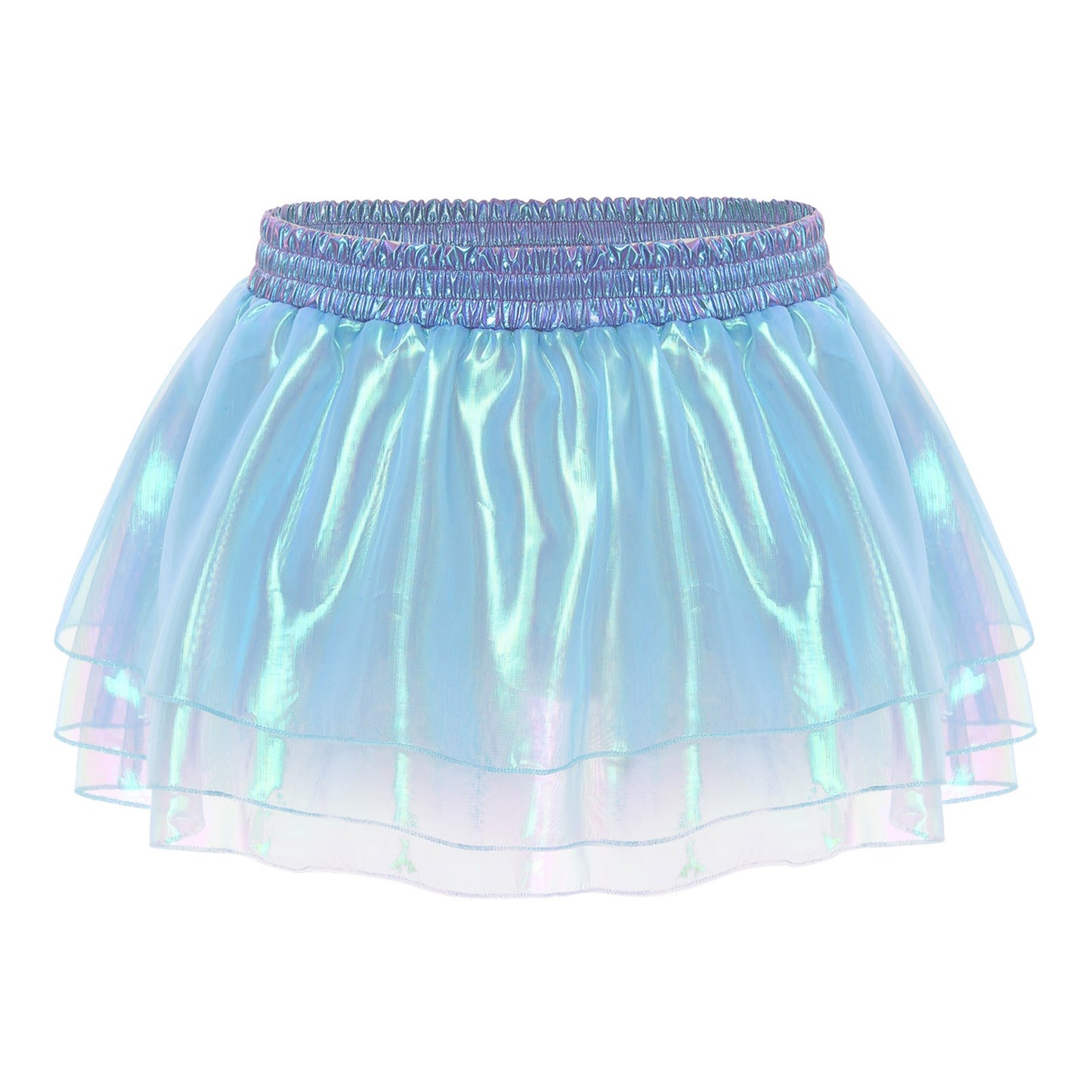 Womens Tiered A-line Pleated Short Skirt Shiny Glitter Skirt for Rave Festival Pole Dance Bar Party Skirt Night Club Costume