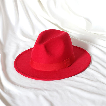 Leather Pink Fedora Wide brimmed Jazz Hat Autumn/Winter Classic Elegant Panama Hat Gentleman Hat Wholesale Sombrero