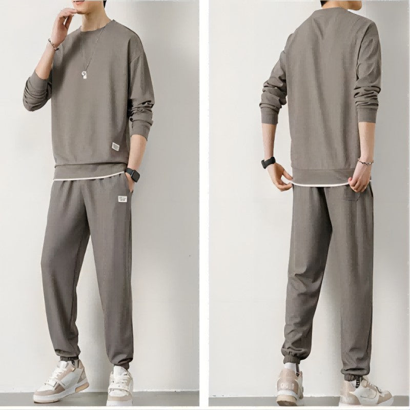 Men's Waffle Suit Sets Casual Long Sleeved Sweatshirt and Pants for Sports Men's T-shirt Hoodie Casual Trousers Set Loose Fit