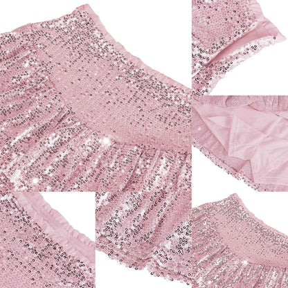 Women's Fashion Short Skirt Solid Pleated High Waist Skirts Classic Sequins Dance Party Sexy All-Match Skirts Plus Size L-3XL