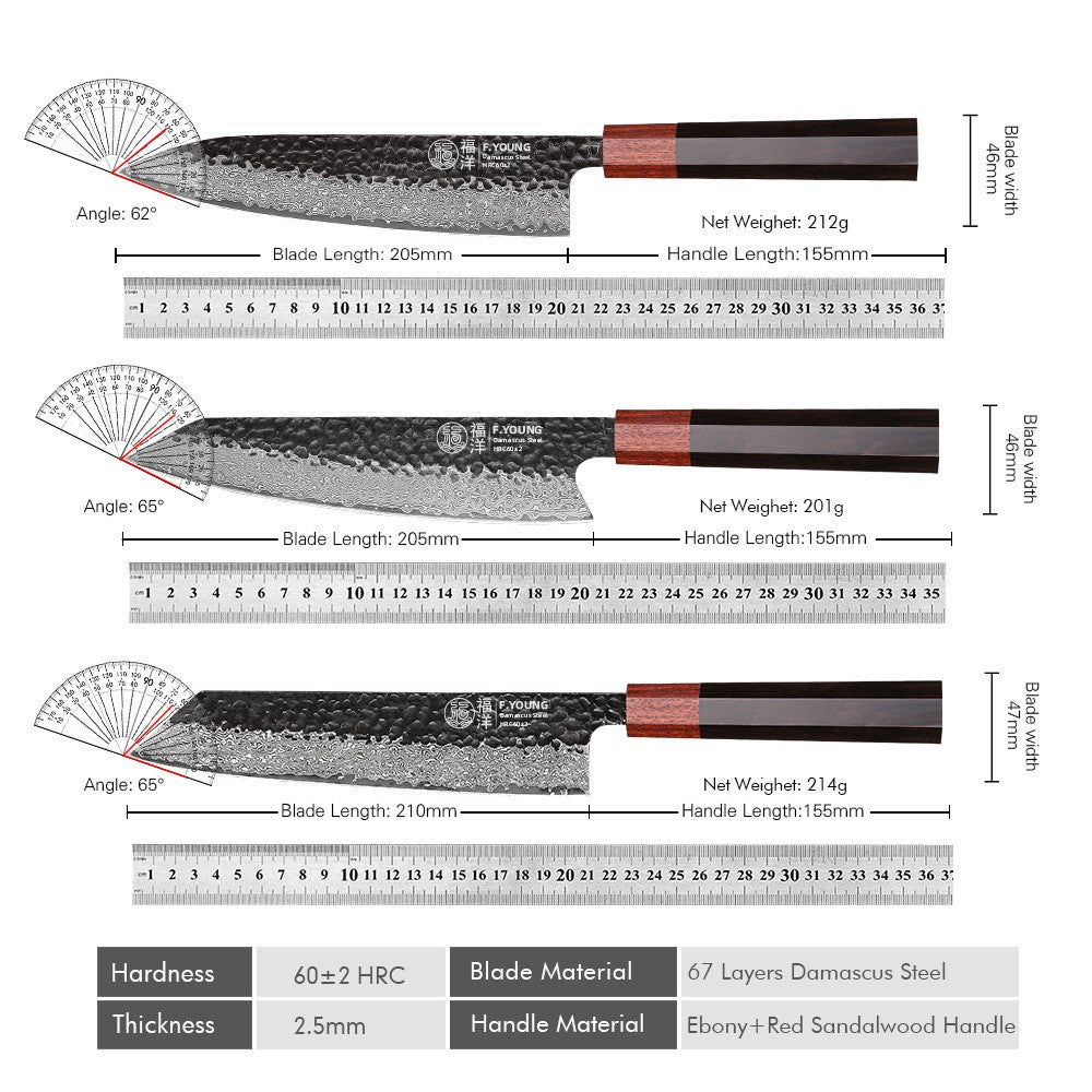 F.YOUNG Faca Japonesa de Chef Aço Damasco Profissional Facas de Cozinha Utilitário Sashimi Fatiar Carne Utensílios de Cozinha Forjados à Mão