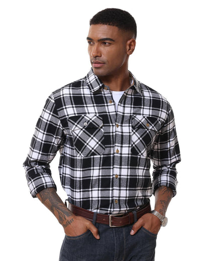 MAGCOMSEN Flannel Shirts Men's Long Sleeves Cotton Long Sleeve Plaid Shirt with 2 Pockets Button Down Casual Corduroy Shirt Male