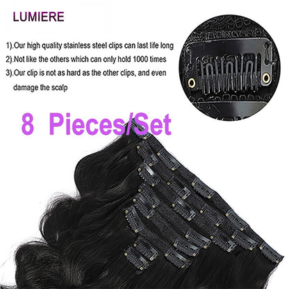 Extensões de Cabelo Cacheadas com Clipe Cabelo Humano Real 8 Peças 100% Cabelo Humano Virgem Cru com Clipe para Mulheres Cabelo Macio Natural 120g 20A