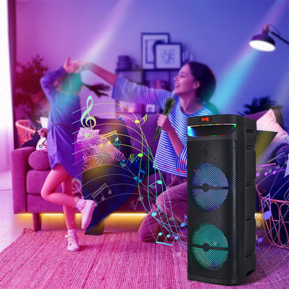 Alto-falante portátil Bluetooth para festa com subwoofer de 3000W duplo de 10 polegadas, sistema de som com graves potentes, alto-falante de karaokê DJ, luz de LED com microfone