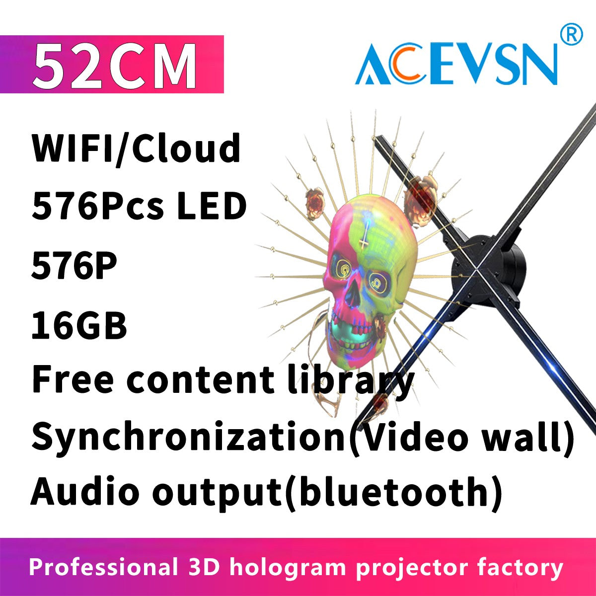 42CM/52CM/56CM/65CM 3D Holographic LED Fan Display for Advertising/Shop/Wedding High Brightness Custom Logo DIY Projector