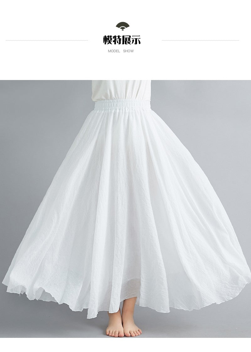 Fashion Solid Cotton Linen Women Skirts Maxi Elegant Harajuku Saia Casual Loose Long Skirt Ladies Clothes Faldas Ropa Mujer