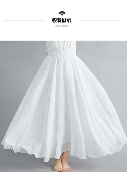 Fashion Solid Cotton Linen Women Skirts Maxi Elegant Harajuku Saia Casual Loose Long Skirt Ladies Clothes Faldas Ropa Mujer
