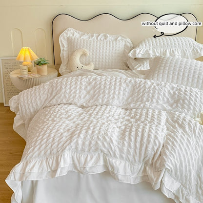 Conjunto de cama de renda coreana 3 peças de seersucker (1*Capa de Edredom + 2*Fronhas, Sem Enchimento) para quarto de hóspedes