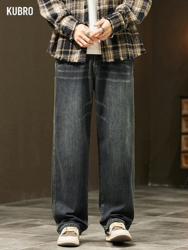Streetwear Vintage Jeans Men's New Personality Thin Fashion Personalized Loose Trousers Casual Straight Wide Denim Pants Male