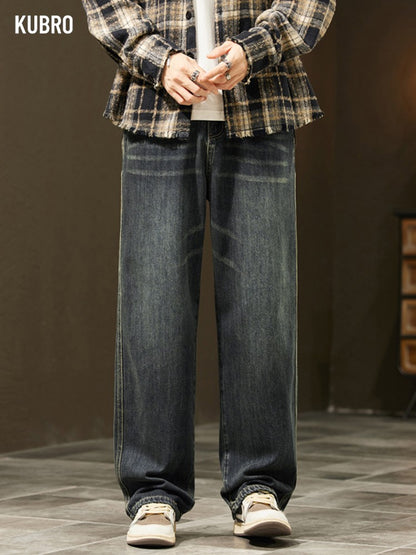 Streetwear Vintage Jeans Men's New Personality Thin Fashion Personalized Loose Trousers Casual Straight Wide Denim Pants Male