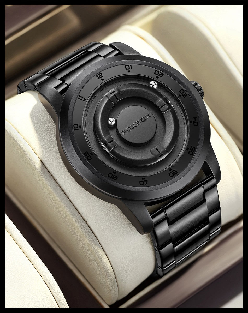 FOXBOX Fashion Unique Dial Man Watch Leather Casual Sports Srolling Bead Magnetic Force Waterproof Quartz Watches for Men Clocks