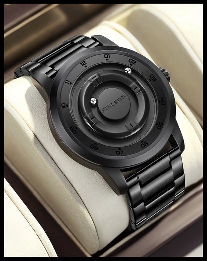 FOXBOX Fashion Unique Dial Man Watch Leather Casual Sports Srolling Bead Magnetic Force Waterproof Quartz Watches for Men Clocks