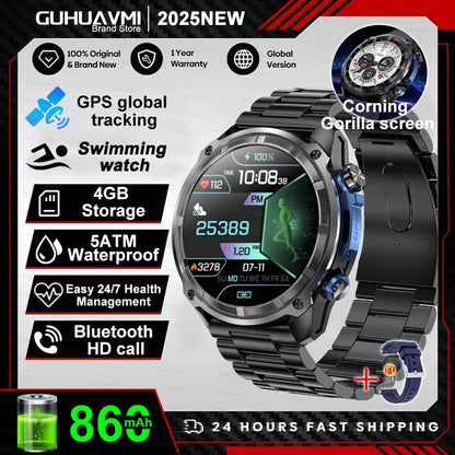 NEW 4GB Memory Video Player Smart Watch AMOLED With GPS Offline Maps Military Sports Smartwatch Men 30m Swim Waterproof Bracelet
