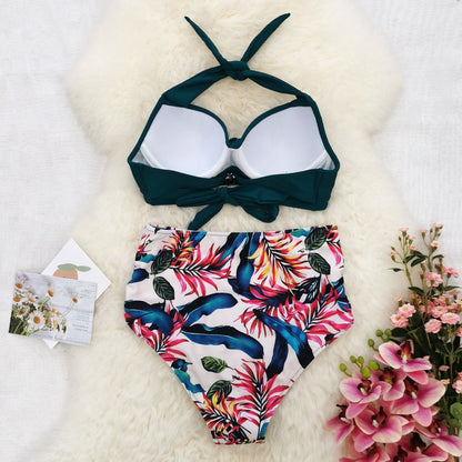 Sexy High Waist Bikinis 2025 New Halter Swimwear Women Swimsuit Female Bikini Set Print Bodysuit Bathing Suit Summer Biquini XXL