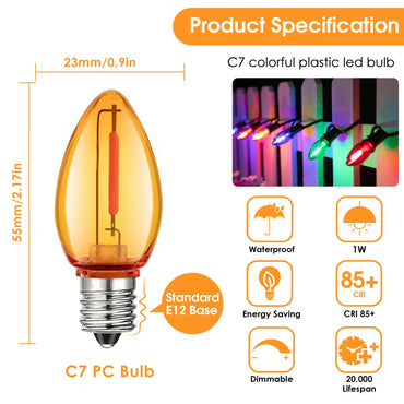 Multicolor Outdoor String Lights 25ft 65ft Plastic Shatterproof C7 Garland RGB Fairy Light Chain For Backyard Garden Decoration