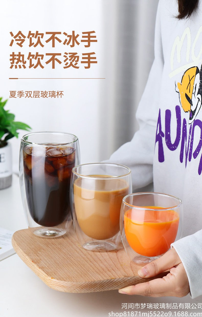 Copo de Vidro de Parede Dupla Resistente ao Calor 80-650ml Copos Transparentes para Cerveja Leite Café Água Atacado Conjunto de Canecas de Vidro para Beber Presente