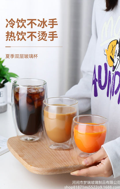 Copo de Vidro de Parede Dupla Resistente ao Calor 80-650ml Copos Transparentes para Cerveja Leite Café Água Atacado Conjunto de Canecas de Vidro para Beber Presente