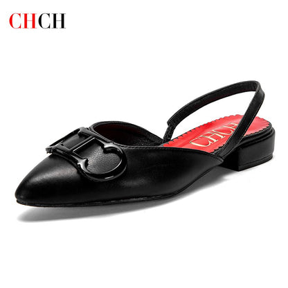 CHCH Women's Sandals 2024 New Black Pointed Flat bottomed loafers Simple Black Business Women's Shoes