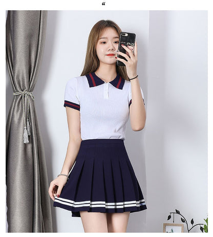 High Waist Women's Skirts Striped Pleated Elastic Waist Female Sweet Mini Dance Plaid Skirt Y2k Korean England Style