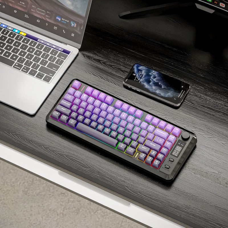 Teclado sem fio com tela M75, Bluetooth Dual-mode, teclas esféricas PBT gradiente, teclado gamer