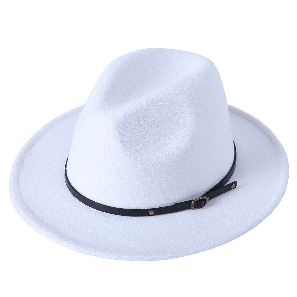 Fedora hat jazz hat men and women classic black leather belt Fedora Panama women autumn and winter Panama hat wholesale