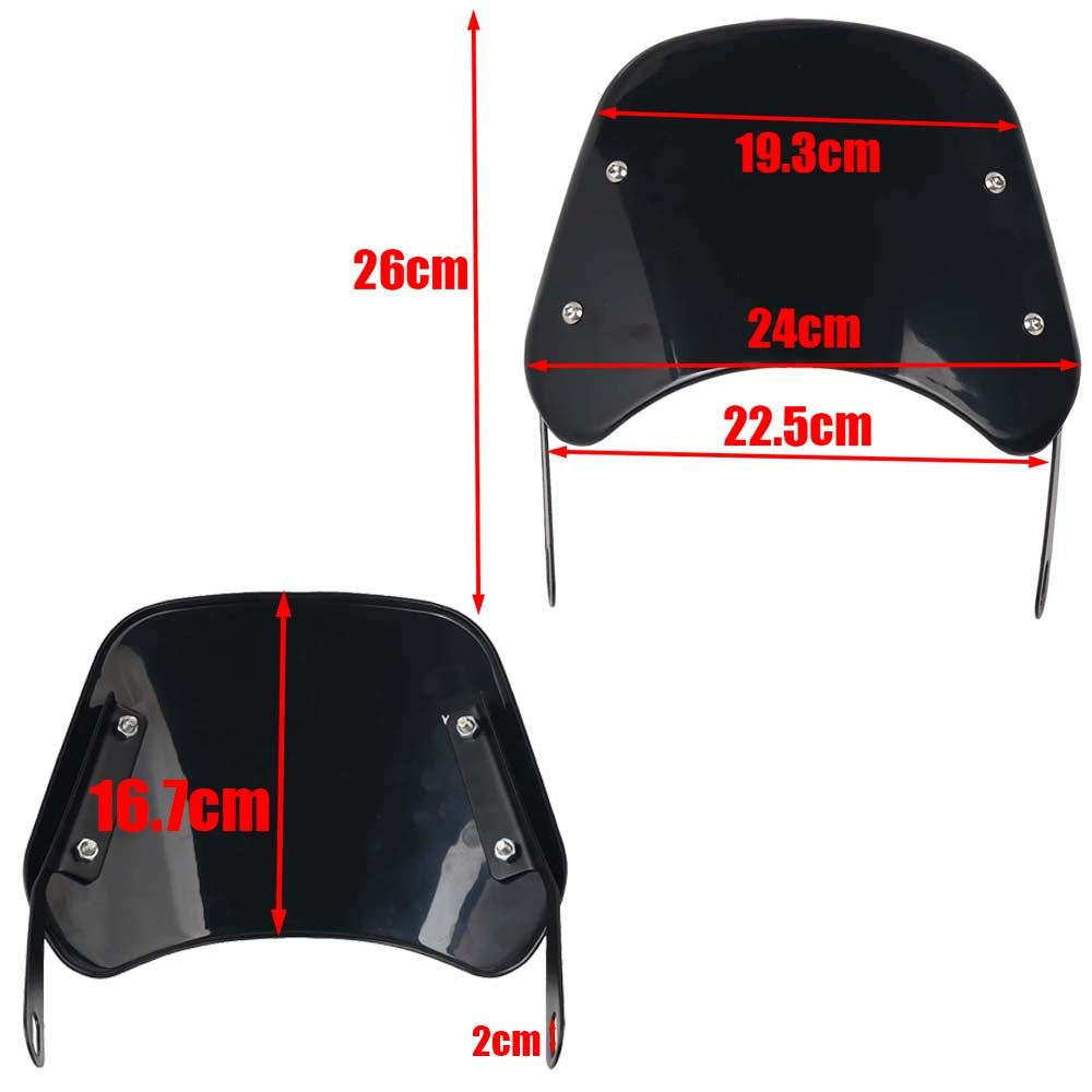 Para-brisa universal para motocicletas, defletor de vento, carenagem para Harley Honda Yamaha Kawasaki Suzuki Cafe Racer, preto