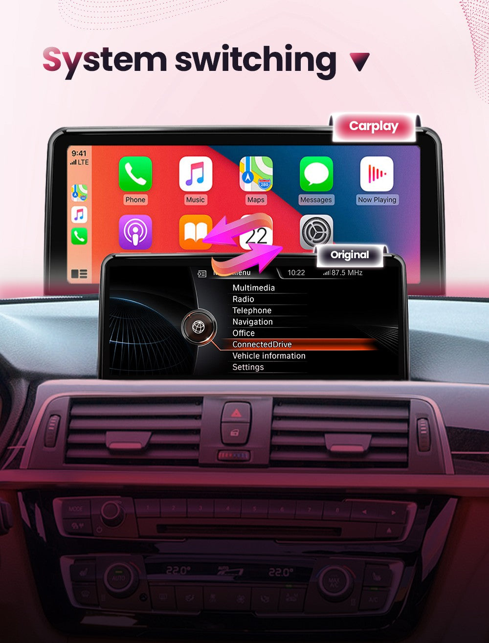 BONROAD Car Radio Wireless Carplay Android auto For BMW X5 E70 X6 E71 CCC CIC Bluetooth Mirror Link Navigation GPS Touch Screen