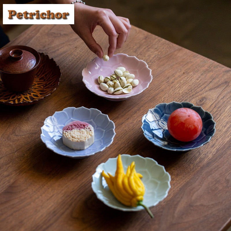 Ceramic Lotus Fruit Dishes Handmade Pastry Plate Self-help Display Home Table Decoration Trays Sharing Plate Supplies Gift Craft