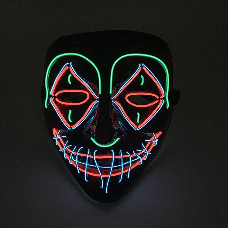 LED Killer Mask Halloween Dance Scary Theme Party Cosplay Costume Props LED Double Star Eyes Mask Glowing Colorful Creepy Mask