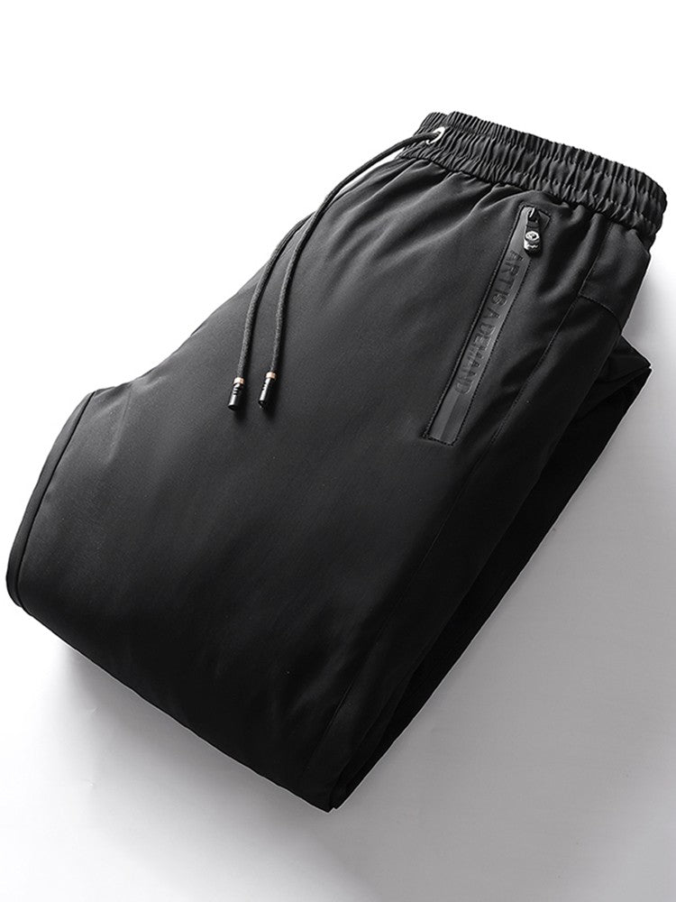 Autumn And Winter New Men's Solid Color Drawstring Pants Outdoor Fitness Jogging Pants Thickened Big Yards Down Pants