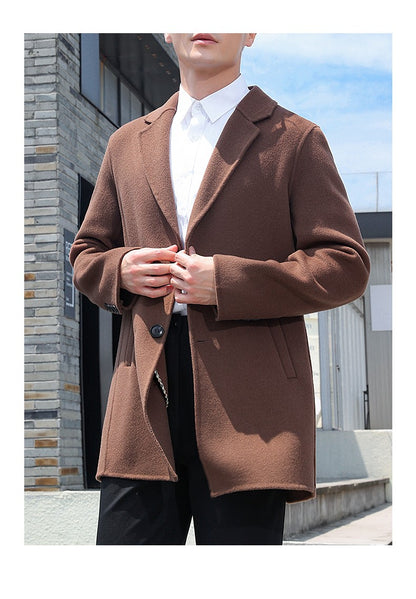 100% Wool Hand-Sewn Men's Coat Long Overcoats Boy Buttons Cardigan Long-style Woolen Coats Overcoat 2024 New
