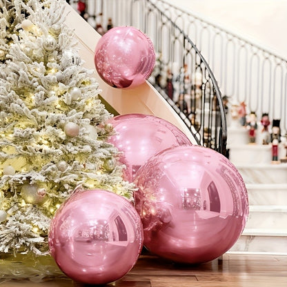 4pcs Pink Mirror Disco Balloons (10-32"). Reusable 4D Foil Sphere w/ Self-Sealing. Giant Decor for Birthday, Wedding, Party.