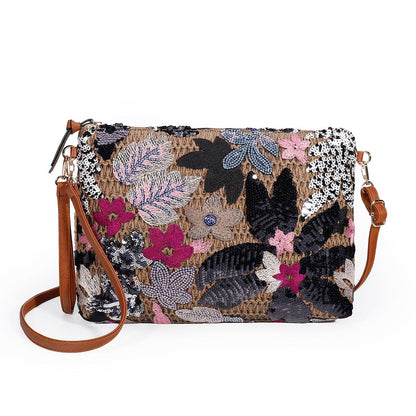 Fashion Embroidered Sequins Clutch Bag for Women Flower Straw Shoulder Crossbody Bags Summer Party Bag Vacation Big Purses 2024