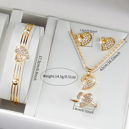 6PCS/Set Women's Watch Fashion Stainless Steel Band Analog Quartz Watches Heart Jewelry Set?Without Box?