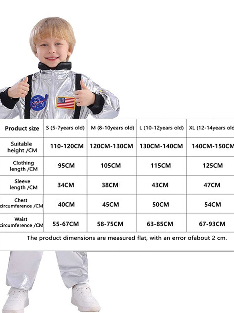 Halloween Space Suit Jumpsuit Cosmic Astronaut Costume Metallic Silver Unisex Family Party Dress Up