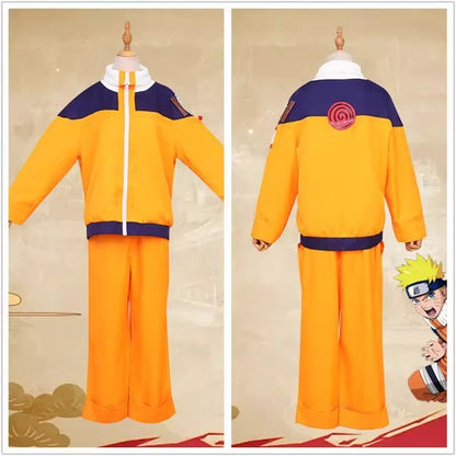 Uzumaki Cosplay Costume Orange Clothes with Headband & Kunai Pouch Pre-Shippuden Genin Ninja Outfit Blonde Wig Unisex Adult Hall
