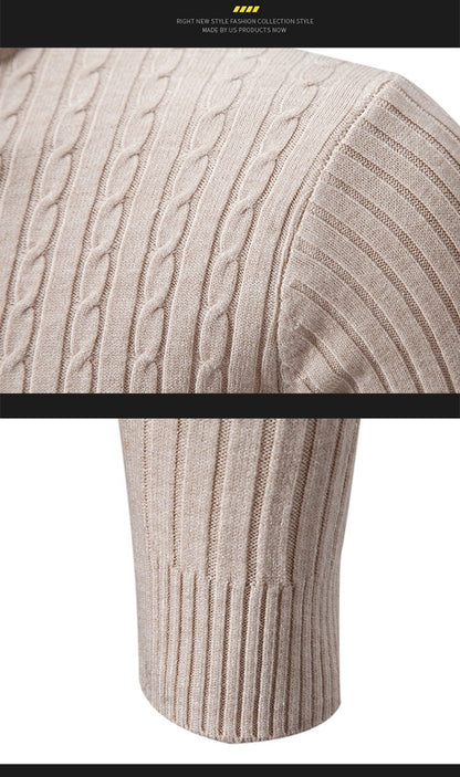 Autumn and Winter Men's Sweater Thin Elastic Fine Knitted Warm Top Versatile High Neck Solid Color Tight Fitting Pullover Top