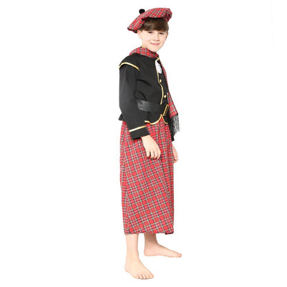 Boys Ethnic Scottish Tartan Clansman Cosplay Outfit Kids Around The World Book Day Week Halloween Party Costume