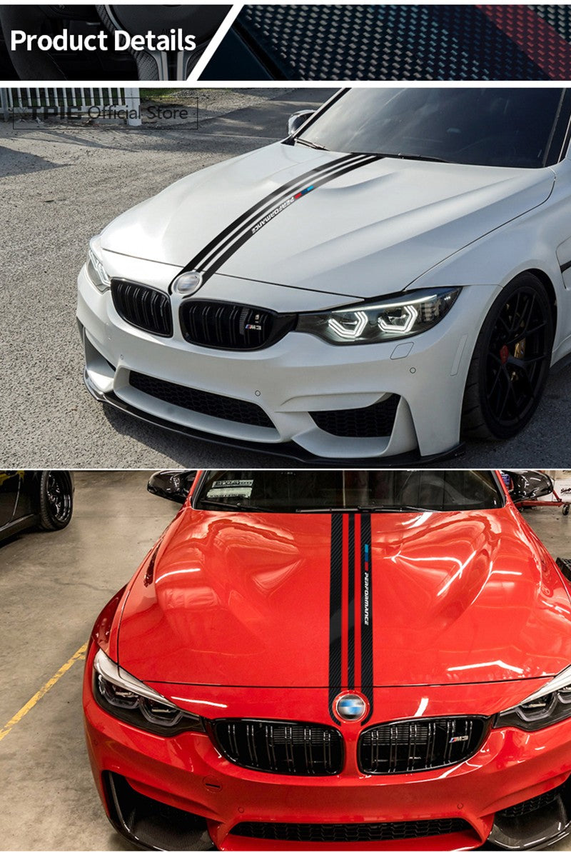 Car Styling Stickers Carbon Fiber Car Hood Sticker Decals M Performance Decor For BMW E90 E46 E39 E60 F30 F10 F15 E53 X5 X6