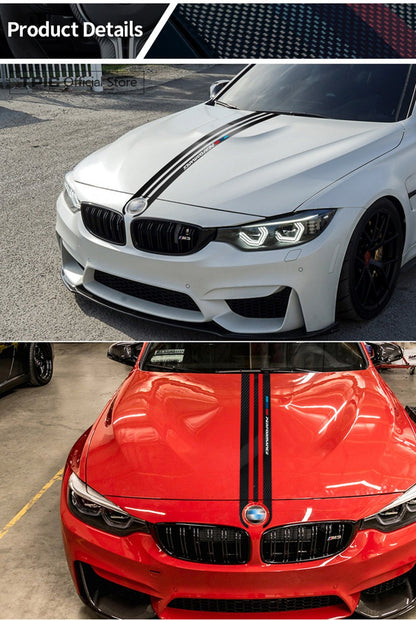 Car Styling Stickers Carbon Fiber Car Hood Sticker Decals M Performance Decor For BMW E90 E46 E39 E60 F30 F10 F15 E53 X5 X6