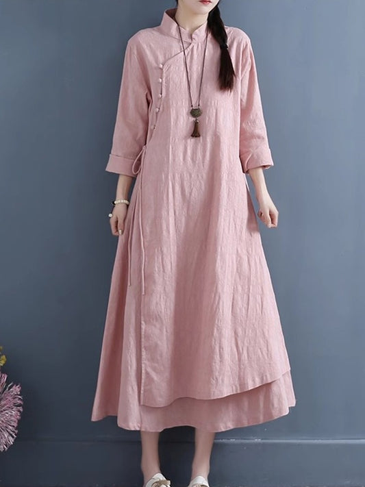NYFS 2025 Spring Autumn New Womens Dresses Vestidos Robe Elbise Loose Plus Size Cotton Linen Double Layer Long Dress