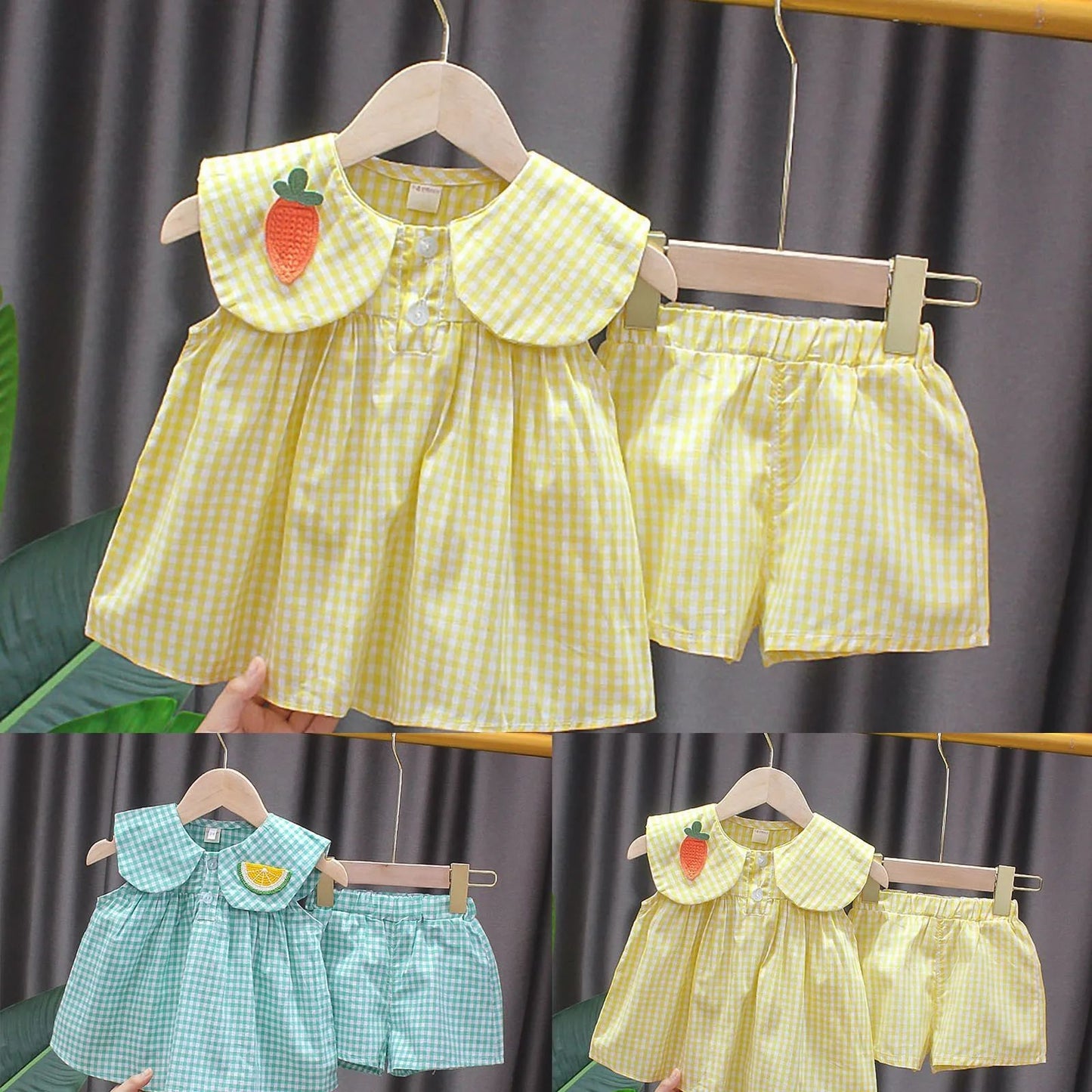 Summer Clothes Sets Girls Cute Fruit Cotton Girls Plaid Sweet Princess 2pcs Suit Children's Clothing Baby Clothes Girls 0-24M