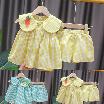 Summer Clothes Sets Girls Cute Fruit Cotton Girls Plaid Sweet Princess 2pcs Suit Children's Clothing Baby Clothes Girls 0-24M