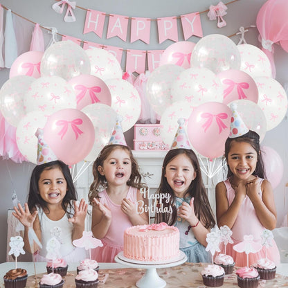 50/10pcs Bow Theme Latex Balloon 12 Inches Bowknot Print White Balloons for Kids Girls Birthday Baby Shower Wedding Party Decor