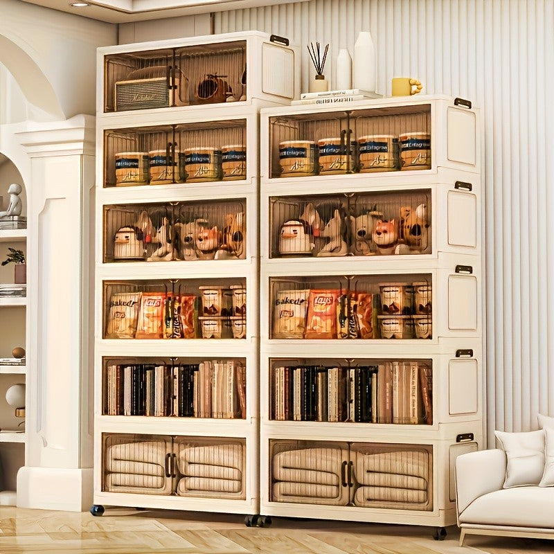 5-Tier Foldable Cabinet, Plastic Bins, Portable Wardrobe Organizer, Rolling Stackable Drawers. For Bedroom, Living Rm, Office