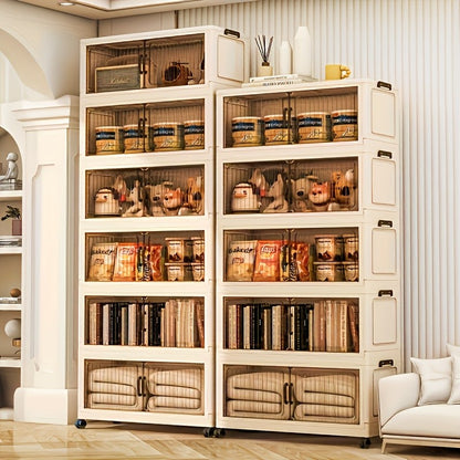 5-Tier Foldable Cabinet, Plastic Bins, Portable Wardrobe Organizer, Rolling Stackable Drawers. For Bedroom, Living Rm, Office