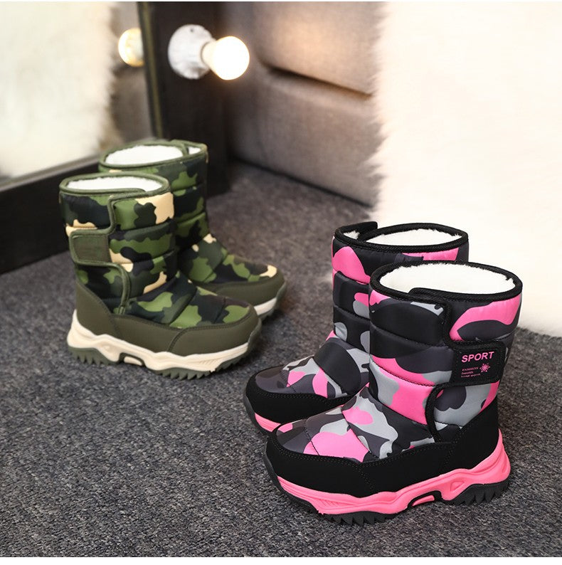 2025 Winter Children Shoes Plush Waterproof Fabric Non-Slip Girl Shoes Rubber Sole Snow Boots Fashion Warm Outdoor Boots