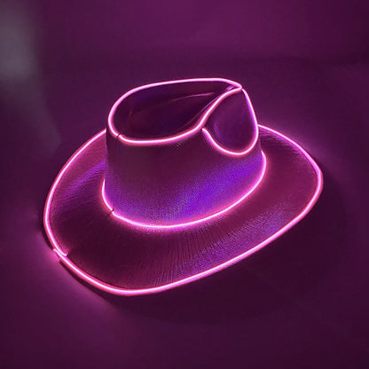 Chapéu de Cowboy LED Sem Fio, Chapéu de Cowboy Luminoso, Chapéu de Cowgirl Rosa para Discoteca, Noivas, Acessórios para Shows, Boates e Festas a Fantasia