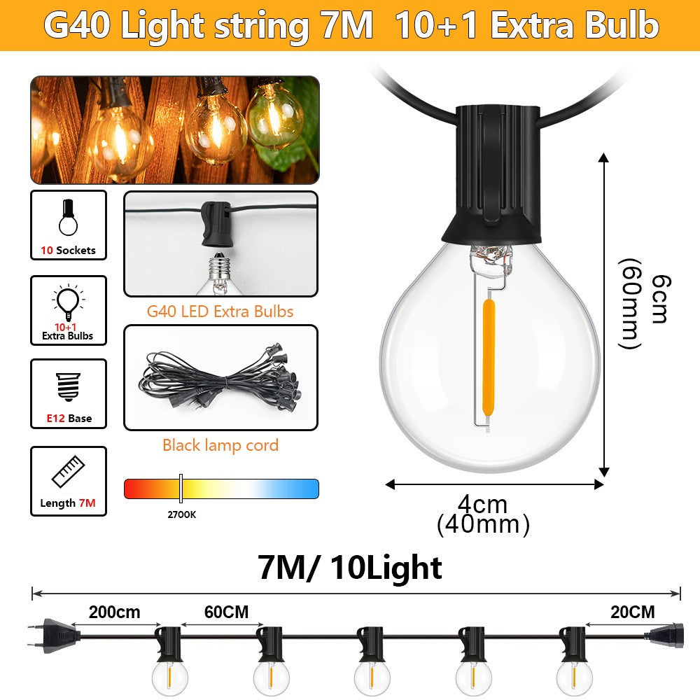 Outdoor LED Waterproof G40 String Light EU Plug Shatterproof Light Bulb Garden Fairy String Lights for Patio Festoon Party Decor
