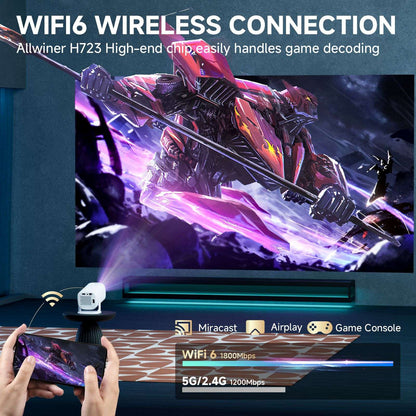 HONGTOP Android 14 P30PRO Supports 720p Screen Mirroring Smart Projector 4K WiFi6 Smart Home Theater Outdoor Portable Projector